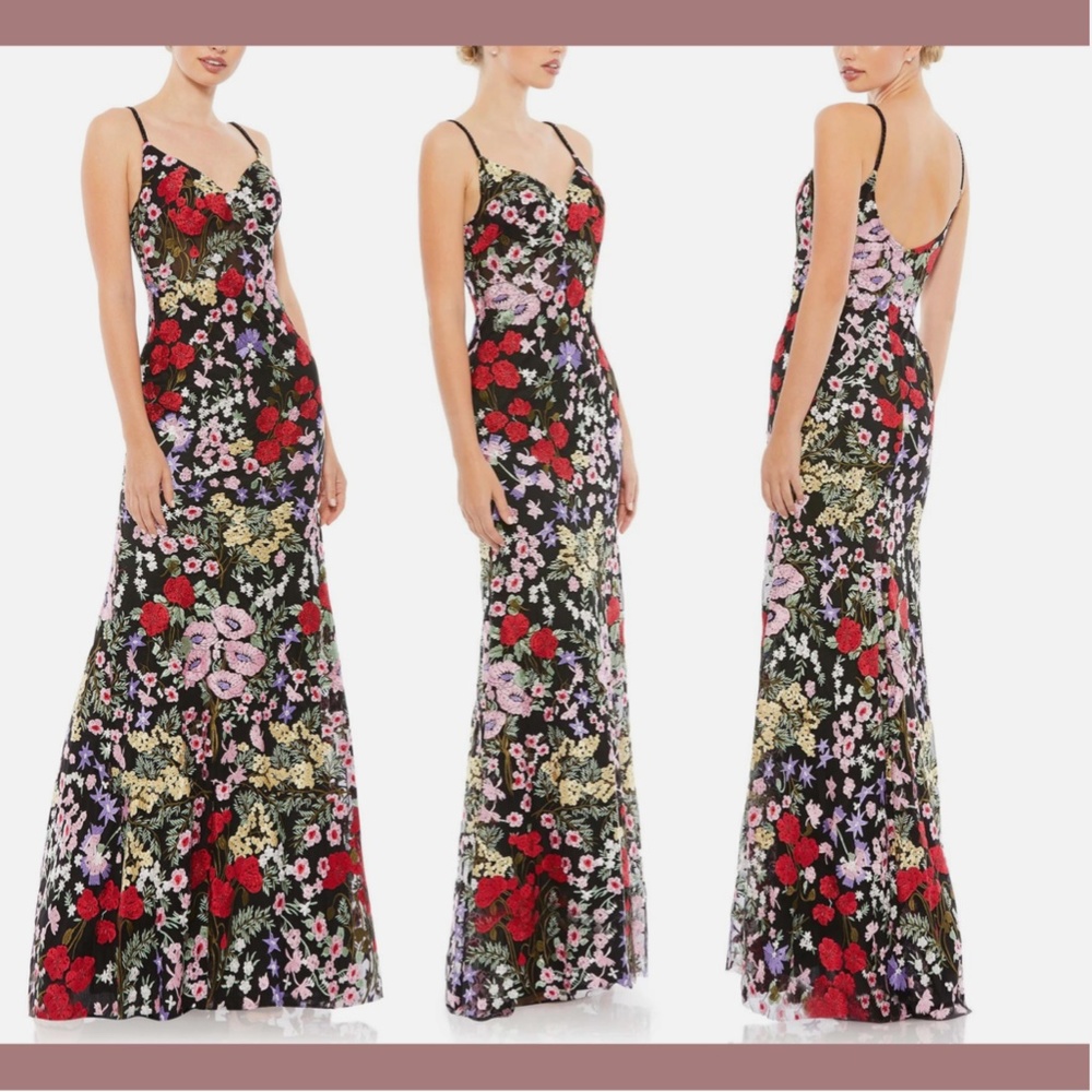 NWT $598 Mac Duggal‎ [ 8 ] Floral Lace Embroidered Sweetheart Gown Black Red - Picture 16 of 16
